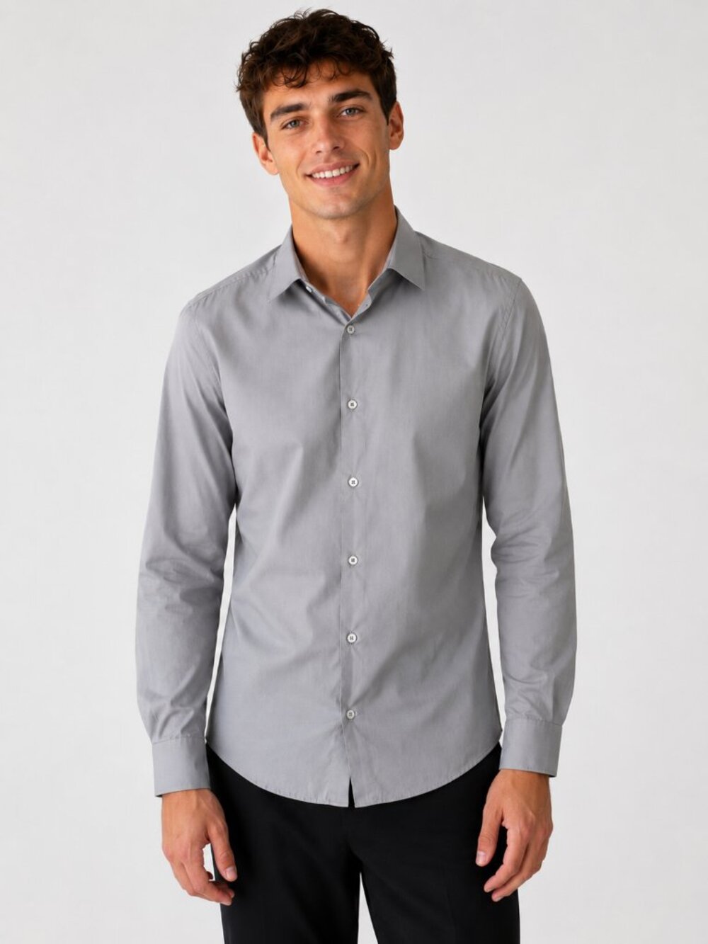 Van Heusen Gray Dress Shirt Men’s Slim Fit Size 15 1/2 neck 34/35 arms Hoco